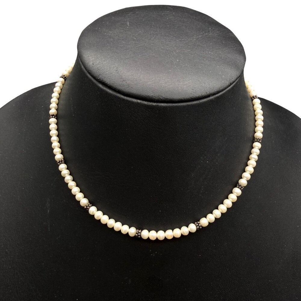 Necklace Choker Freshwater Pearls Minimalist Elegant Silver Tone 16 inches